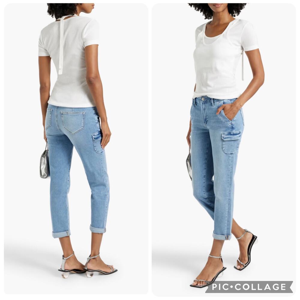 NWT PAIGE Drew Cropped Mid-Rise Mom Casual Cargo Jeans Size 24 US 2